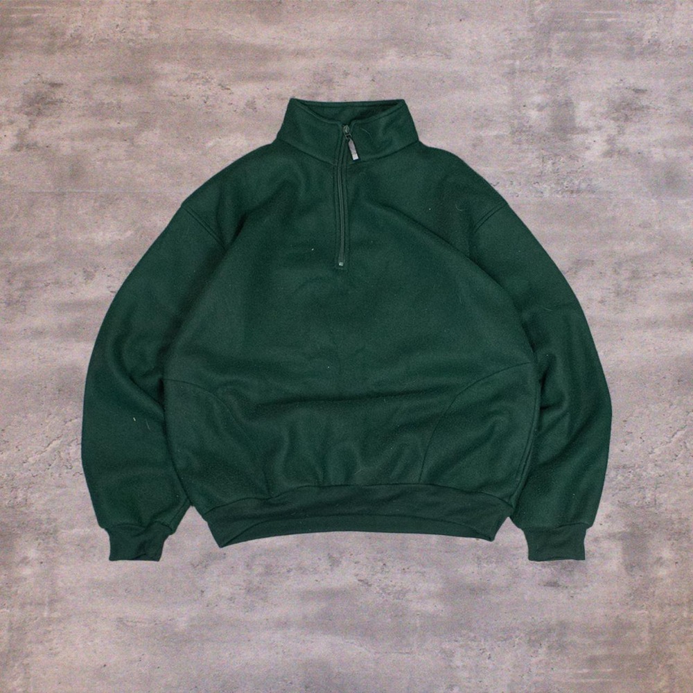 Vintage VTG 1990's Need's Essatial's Forest Green Deep Pile Half Zip Sweater